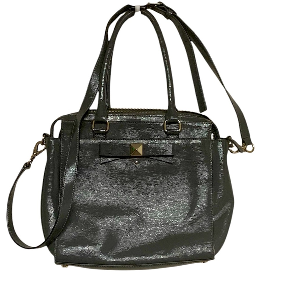 Kate Spade Grey Gray Patent Leather Tote Purse With Detachable Shoulder Strap